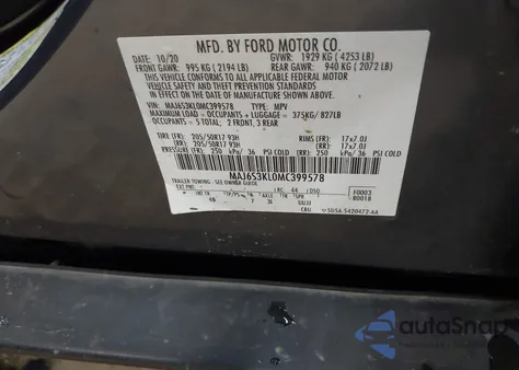 2021 Ford Ecosport Titanium from USA, damaged, VIN MAJ6S3KL0MC399578